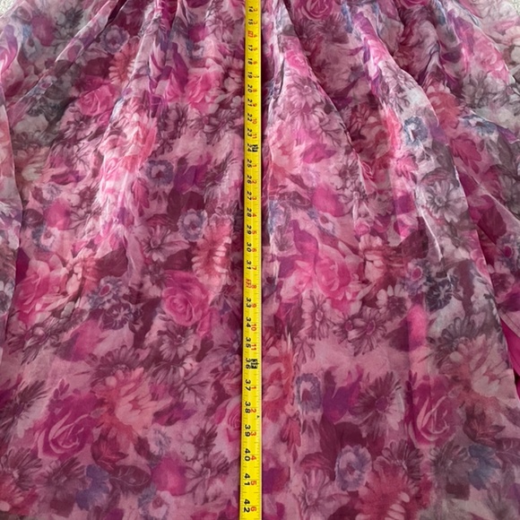 Garden Romance Magenta Floral Print Organza Maxi Dress Size Large NWT - Picture 10 of 13